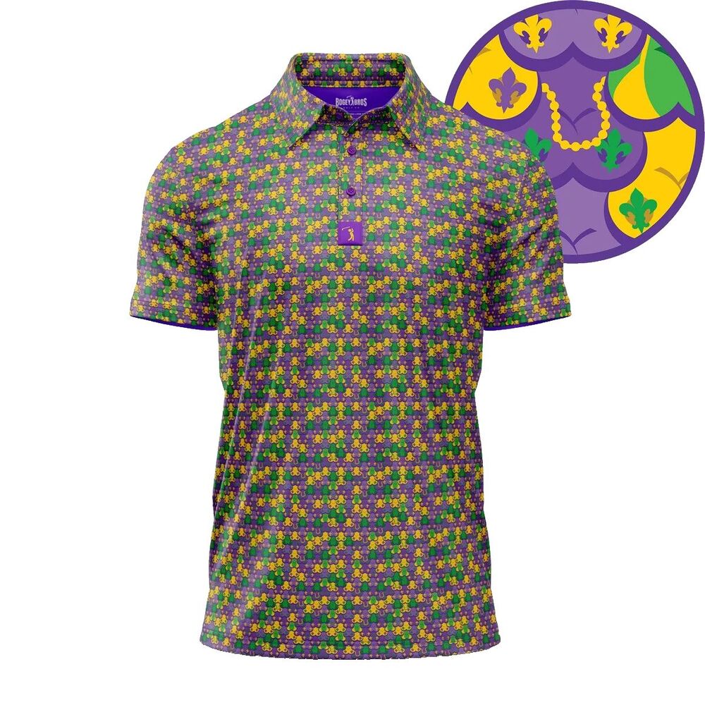 Bogey Bros Phat Tuesday Mardi Gras Performance Golf Polo Shirt Mens XL Purple